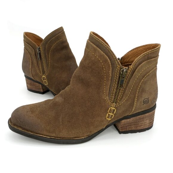Born Malta II Booties Taupe Avola Distressed Ankle Boots Side Zip Women's 8.5/39 - Picture 1 of 5